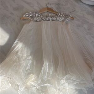 Marchesa Ivory Kids Dress with Embellished Neckline